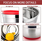 P&P CHEF Mixing Bowls With Lids, Set of 6, Stainless Steel Nesting Mixing Bowls & Fitting Lids & Non-Slip Silicone Bottom, Ideal for Mixing, Storing, Size 0.7/1/1.5/2.5/3/4.6 Qt, Red