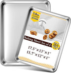 Baking Sheet Set of 2, Commercial Grade Stainless Steel Cookie Sheets for Baking, 17.5''x13'' / 15.7''x12'', Thicker and Firmer Baking Pans Set, Rust & Warp Resistant & Nonstick, Nontoxic & Heavy Duty