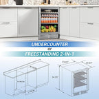 24" Beverage Refrigerator Undercounter | 180 Can Capacity | Built-In Undercounter Cooler | Glass Door for Soda, Water, Beer | Home, Bar, or Office Use