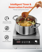 VEVOR Portable Commercial Cooktop, 5000W Induction Burner with 16 Temp Settings, Stainless Steel Countertop Induction Hot Plate with 4H Timer, Child Lock