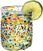 Confetti Dots Hand Blown Tumbler Glasses - 100% Recycled Mexican Glassware - Artisan Crafted Drinking Glasses for Cocktails, Wine, Tequila, or Water - Set of 6 (10 oz)
