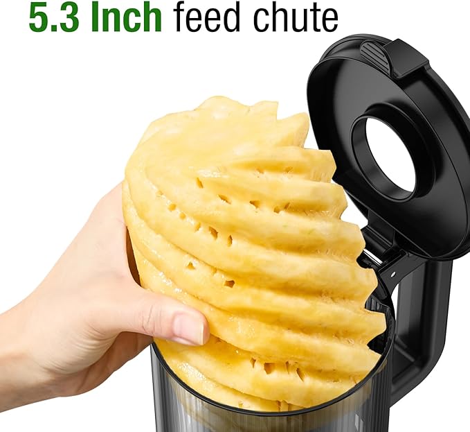 TUUMIIST Cold Press Juicer Machine, 5.3 Inch Extra Large Feed Chute for Whole Fruits, Easy to Clean Slow Juicer, High Yield, BPA Free - Grey