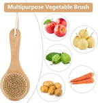 Vegetable Brush, Cleaning Brush with Long Handle for Potato Carrot Cucumber and Fruits Veggie Wash Brushes Wooden Dish Brush for Pans Pots Fruits Vegetable