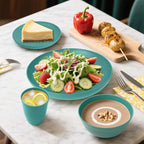 Wheat Straw Dinnerware Sets, 32 PCS Dishes Set for 8, Unbreakable Plates and Bowls Sets, Microwave Safe Dinnerware Set for Kitchen Outdoor Camping RV - Green