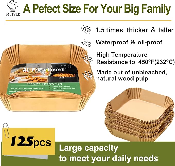Air Fryer Liners Disposable for CHEFMAN Air Fryer, Power XL Air Fryer Liners, 6 qt 8QT Air Fyrer Liners, 9.5 inch Parchment Paper Liners for 10 Qt 12-Quart Air Fryer Oven
