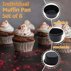 8PCS Nonstick Muffin Pans Carbon Steel Pudding Cups, Individual Cupcake Popove Pans for Baking Muffins, Cheese Pudding, Egg Tarts