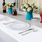 I00000 102pcs Silver Plastic Plates, Disposable Plastic Party Plates with White Silver Rim Fancy Wedding Party Plates Include 51 Dinner Plates 10.25" and 51 Dessert Appetizer Plates 7.5"