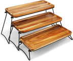 Manspdier Middle Size 3 Tier Cupcake Stand & Towers Serving Tray for Party, Acacia Wooden Dessert Table Display Set, Decorative Tiered Decor Small Chees Charcuterie Boards Rustic Wood Platters Trays