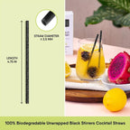 The Veggie Straws – 150 PCS of 4.75 Inches Unwrapped Black Biodegradable Drink Stirrers – Made of Vegetable Fibers, Best Cocktail Stirrers for Drinks of All Kinds