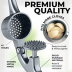 Zulay Kitchen Large Premium Garlic Press Set - Bigger Bowl for Bigger Garlic - Rust Proof Garlic Mincer Tool - Easy-Squeeze, Easy-Clean Silicone Garlic Peeler & Brush (Slate)