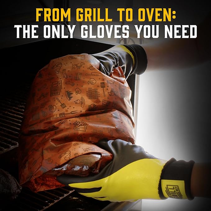 Hey Grill Hey Pitmaster Gloves | BBQ Gloves | Heat Protection up to 500°F or 260°C | High Temp Resistance | Fireproof Glove for Grilling Smoking Barbecue | Washable Mitts | Waterproof | Size - Small