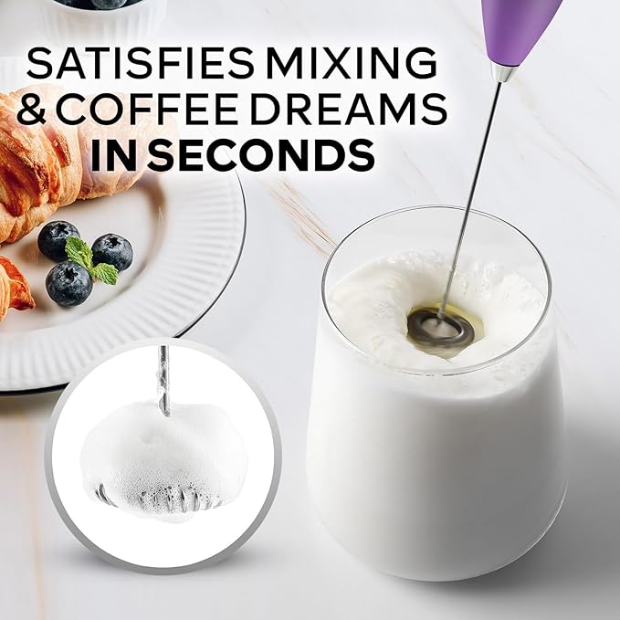 Zulay Kitchen Powerful Milk Frother Wand With 4 AA Duracell Batteries - Ultra Fast Handheld Drink Mixer - Electric Whisk Foam Maker for Coffee, Lattes, Cappuccino, Matcha & Creamer - Galaxy