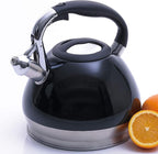 Creative Home 3.5 Quart Whistling Tea Kettle for Stovetop, Food Grade Stainless Steel Tea pot, Fast Boiling Water, Ergonomic Handle, for Gas & Induction, Black
