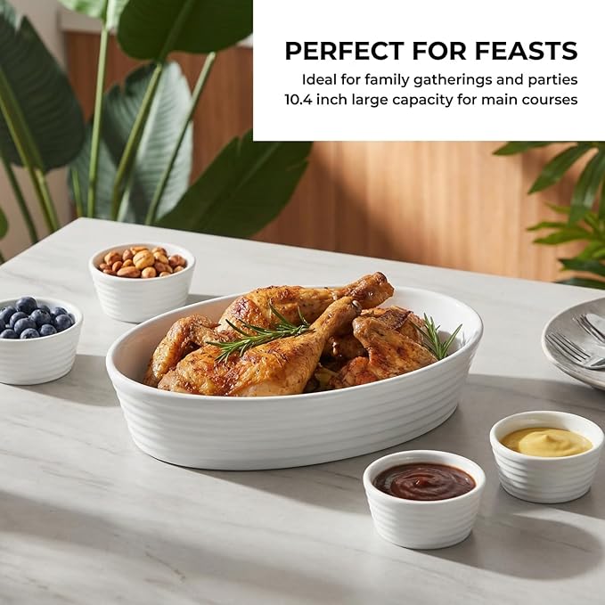 ONEMORE 2 Piece Ceramic Oval Baking Dish Set, 10.5/7.7 Inch Baking Dish Set, Porcelain Oval Au Gratin Pans for Pumpkin Pie, Apple Crisp, Pot Pies & Tarts, Microwave & Dishwasher Safe
