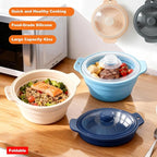 42oz Silicone Microwave Steamer For Vegetables, Cooker For Microwave with Handle & Lid, Collapsible Steam Pot, Heat-Resistant Cooker with Steam Holes, BPA Free, Dishwasher Safe (Dark Blue), 1 Pack