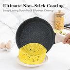 Kordisen Nonstick Frying Pan Set, 3 Piece Skillet Set, Healthy Induction Cookware Cooking Pan, Stay-Cool Handle, Compatible with All Stovetops, PFOA Free (9.5, 11, 12.5 Inch)
