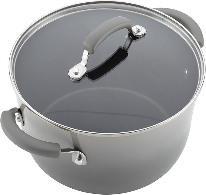 Rachael Ray Brights Nonstick Cookware Pots and Pans Set, 14 Piece, Sea Salt Gray