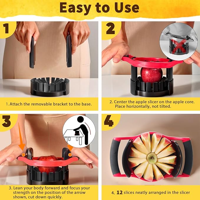 Newness 5.12 - Inch Large Apple Slicer Corer, Cut 12 Thin Slices All the Way Through, HEAVY - DUTY Stainless Steel Apple Corer & Slicer Dishwasher Safe