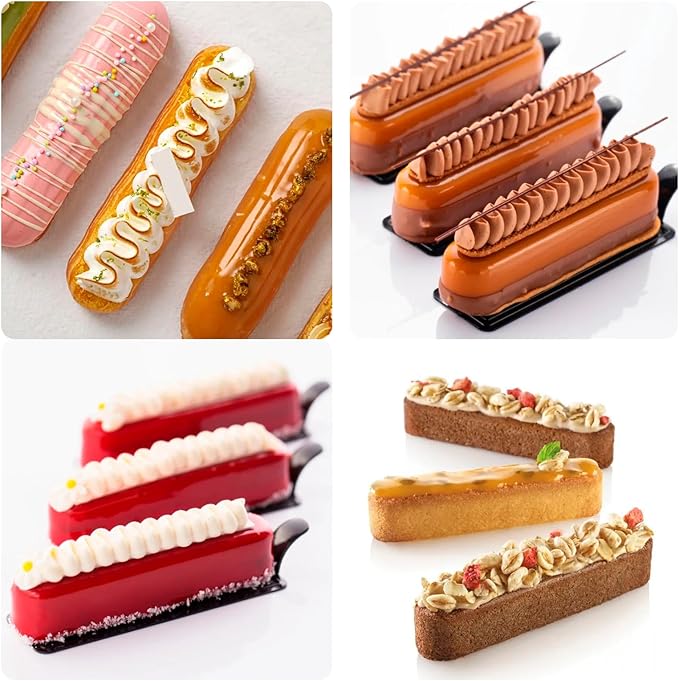 Ellipse Puff Silicone Molds, 3D Silicone Pastry Molds, Eclair Mousse Cake Baking Mold for Cake Decoration Candy Chocolate Truffle French Dessert Jelly Pudding (8-Cavity)