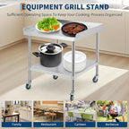 36x30x30 in Stainless Steel Equipment Grill Stand Table NSF Certified with 5 in Wheels, 400 LBS Capacity, 2 in Edge Baffle, for Hotel, Home, Commercial Restaurant Kitchen