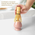 Matcha Whisk Set Pink, Matcha Making Kit Whisk (Chasen Holder), Ceramic Whisk Holder, Bamboo Scoop, Powder Starter Sifter, Spoon Japanese Tea Tools For Ceremony Gift