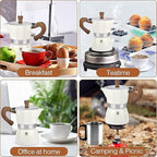 MORDEN MS Moka Pot, Stovetop Espresso Maker 6 Cup/10 OZ Italian Coffee Maker Camping Coffee Pot Manual Cuban Coffee Percolator for Cappuccino or Latte- White