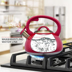 Whistling Tea Kettle Stainless Steel Teapot, Teakettle for Stovetop Induction Stove Top, Fast Boiling Heat Water Tea Pot 2.5 Quart(Red)