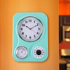 Lily's Home - 9.5 Inch x 12.5 Inch - Retro Kitchen Wall Clock, Vintage Wall Clock with a Thermometer and 60-Minute Timer, Ideal for Any Kitchen, Office, or Diner (Turquoise)
