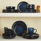 Pokini 32 Piece Starry Blue Dinnerware Set with Pasta Bowls, Coastal Reactive Glaze Stoneware for 8 | Complete Serving Set for Holiday Meals, Multi‑Dish Hosting & Family Celebrations