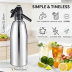 Soda Siphon,1L Soda Maker Sparkling Water Maker, Portable Soda Maker for Home & Outdoor,Aluminium Carbonated Water Machine for Cocktails DIY Sparkling Drinks,Use 8 gram CO2 Cartridges (Not Included)