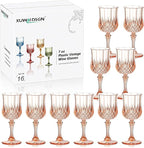 XUWAIDSGN 16 Pcs 7oz Plastic Vintage Wine Glasses Drinking Glasses Unbreakable Wedding Glassware Crystal Water Goblets Reusable Drinkware Vintage Champagne Flutes (16, Pink)