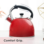 Rorence Whistling Tea Kettle: 2.5 Quart Stainless Steel Kettle for Stove Top with Capsule Bottom & Heat-resistant Glass Lid (Red)