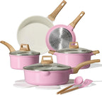 CAROTE Ceramic Cookware Set, 14 PCS Pots and Pans Set Non Stick, Pot and Pan Set with Frying pan, Induction Ready Cooking Set for Kitchen, PFOS/PFOA/PFAS Free, Pink