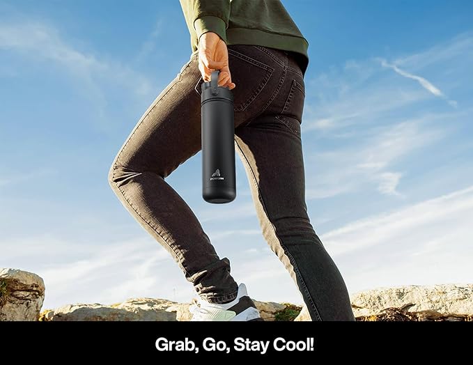 POWCAN 26 oz Insulated Water Bottle with 2-in-1 Straw and Spout Lid, Keep Cold 24H, Leak-Proof, Fits in Car Cup Holder, Stainless Steel Water Bottle for Sports, Travel, and School (Dark Knight)