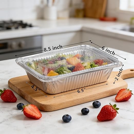Aluminum Pans with Lids (60 Pack, 8.5"×6") 2.25 LB Capacity Foil Pans with Lids - 60 Pans and 60 Clear Dome Lids - Disposable Food Containers Tin Foil Pans for Baking, Meal Prep,Storage and Freezer