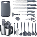 RAXCO Kitchen Set,7-Piece Cooking Utensils,5-Piece Kitchen Gadgets,6-Piece Knife set,Gray