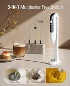 Dynooper 3 in 1 - Electric Whisk Milk Foamer, Electric Whisk Foam Maker for Coffee, Lattes, Cappuccino, Matcha, Hot Chocolate & Creamer - Ceramic White