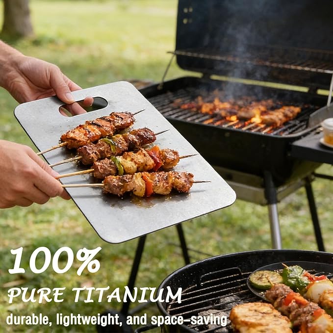 100% Pure Titanium Cutting Board, Titanium Cutting Boards for Kitchen Dishwasher Safe, Food-Grade Metal Meat Chopping Board Mat for Cooking Tasks and Outdoor Charcuterie Party (L, 13.6”×9.3”)