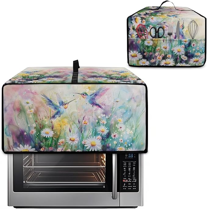 Watercolor Hummingbirds Daisy Print Toaster Oven Dust Cover, Heavy Duty Heat-resistant Microwave Oven Cover, Anti Fingerprint Air Fryer Covers((Medium-16.1 * 19.71 * 10 inches)