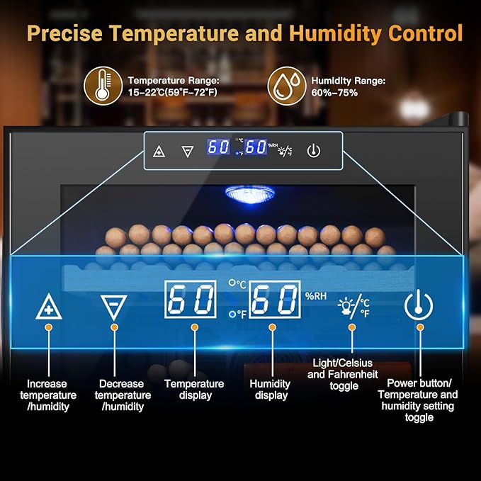 Electric Humidor for Cigars, 50L 300 Counts Large Capacity, Thermostatic Electric Cigar Cooler Cabinet with Spanish Cedar Wood Shelves, Digital LED Screen, Smart Humidity & Temp Control, Gifts for Men