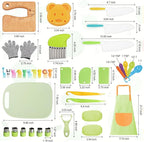50PCS Kids Kitchen Cooking Set - Crocodile Wooden Kid Safe Knife Cutting Board Apron Gloves Fruit Vegetable Crinkle Cutters Peeler Serrated Edges Plastic Toddlers Knives, Kids Knifes for Real Cooking