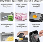 SpaceHacks 12-in-1 Vegetable Chopper, Kitchen Gadgets with 7 Blades, Veggie, Food, Onion Chopper, Cucumber Slicer, Versatile Mandoline, Includes Egg Separator & Finger Guard, Gray