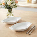 5 x 8 Inch Ceramic Oval Au Gratin Baking Dishes 12 OZ, Set of 4 Banana Split Bowls, for 1 or 2 Person Servings, Bakeware with Handle(10.3 IN) for Kitchen and Home, Oven & Microwave Safe