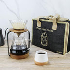 SOTECH Pour Over Coffee Station Dripper Stand Coffee Filter Wooden Filter Holder Glass Server with Paper Coffee Filters, Coffee Maker Stand Set for Coffee Tea and Saffron