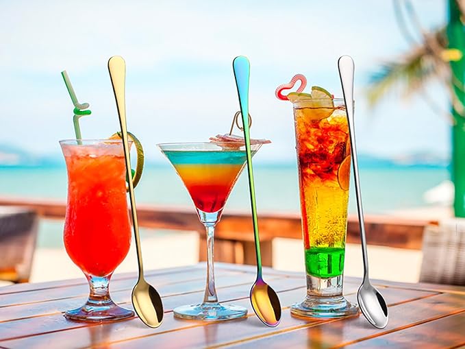 Long-handled ice tea spoon, cocktail stir spoons, stainless steel coffee spoons, ice cream scoop Set of 8 (9 IN)