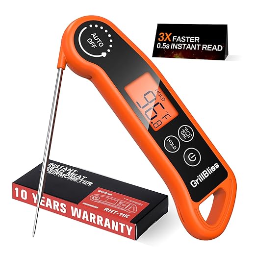 Instant Read Meat Thermometer, Meat Thermometer Digital with 0.5s Fast Reading, IPX5 Waterproof Cooking Thermometer with ±0.5℉ Accuracy, Food Thermometer for Candy, Grill, Milk, Bake, Oven and Brewing