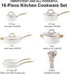 Pots and Pans Set - VONIKI Nonstick Granite Cookware Set, Gold Kitchen Cookware Sets, Non Toxic Cooking Pot Set, PFOA Free, Oven & Dishwasher Safe - Ideal Gift for Home Chefs