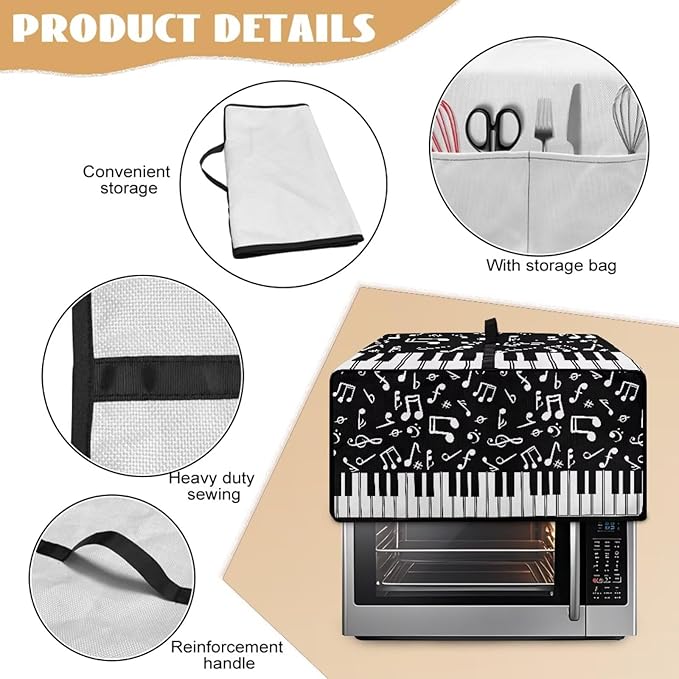 Piano Musical Notes Print Toaster Oven Dust-proof Cover, Heat-resistant Anti Fingerprint Microwave Oven Dust Cover, Kitchen Counter Accessory (Small-14.5 * 18.46 * 9 inches)