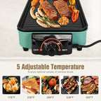 1500W Electric Indoor Grill, 2 in 1 Electric Griddle Nonstick with Grill Net & Removable Plate, 5 Adjustable Temperature Control Portable Korean BBQ Grill with 3 Small Trays