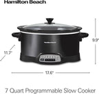 Hamilton Beach Portable 7 Quart Programmable Slow Cooker with Three Temperature Settings, Lid Latch Strap for Easy Travel, Dishwasher Safe Crock, Black (33474G)